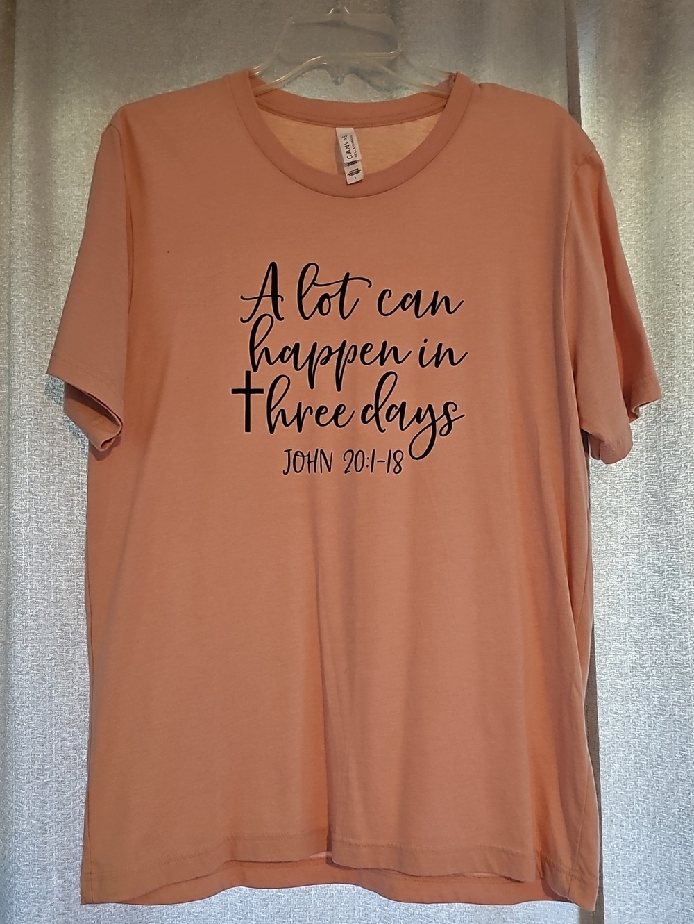 Bella Canvas Peach Short Sleeve Tee with Black Script Faith Quote